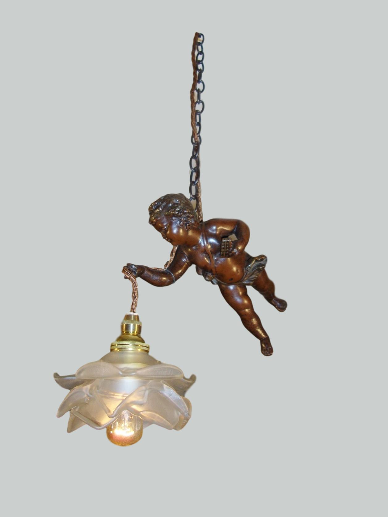 Unsigned | Small Bronzed-Spelter Cherub Light | France c.1910 | SOLD