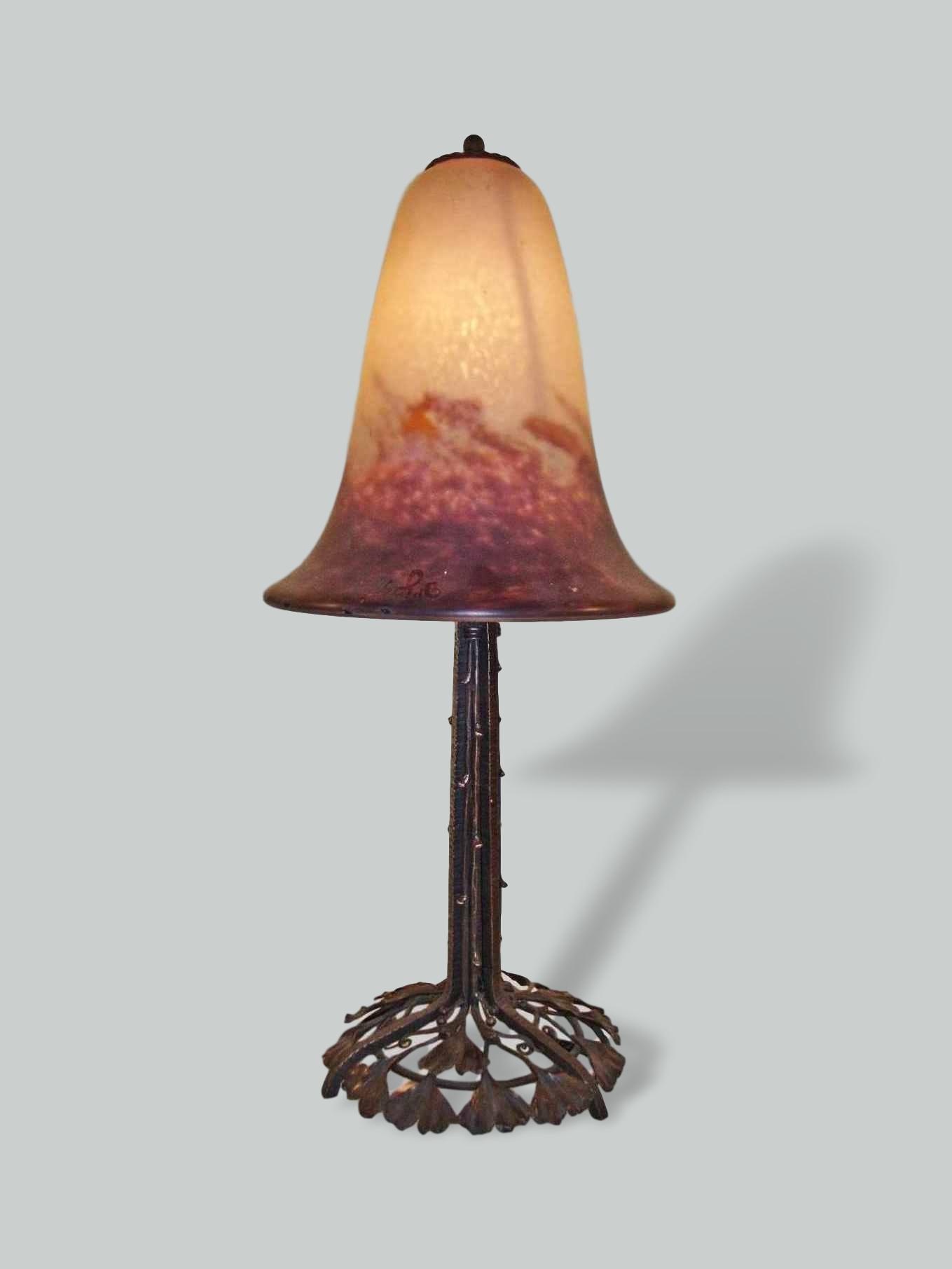 Barbier & Corneloup with Verrerie D'art Degué  | Wrought-Iron "Mushroom" Table Lamp | France c.1930