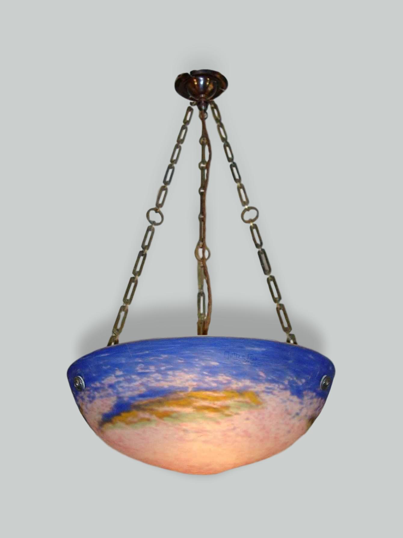 Muller Frères, Luneville | Blue-Pink Pate-de-verre Plafonnier | France c.1925 | SOLD