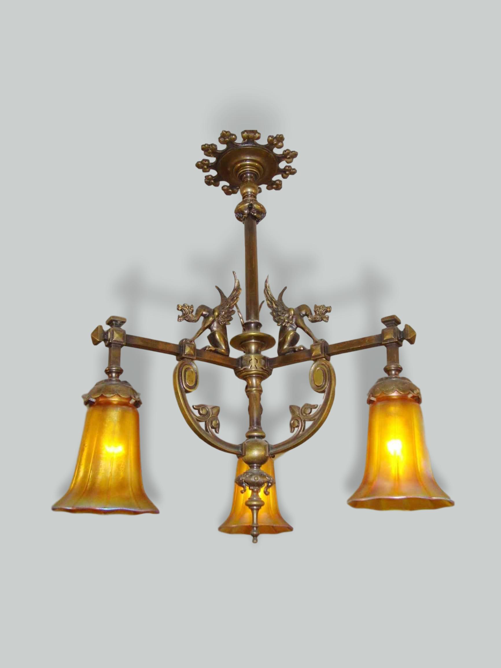 Lustre Art | Neo-Gothic Bronze Ceiling Light | England c.1905 | SOLD