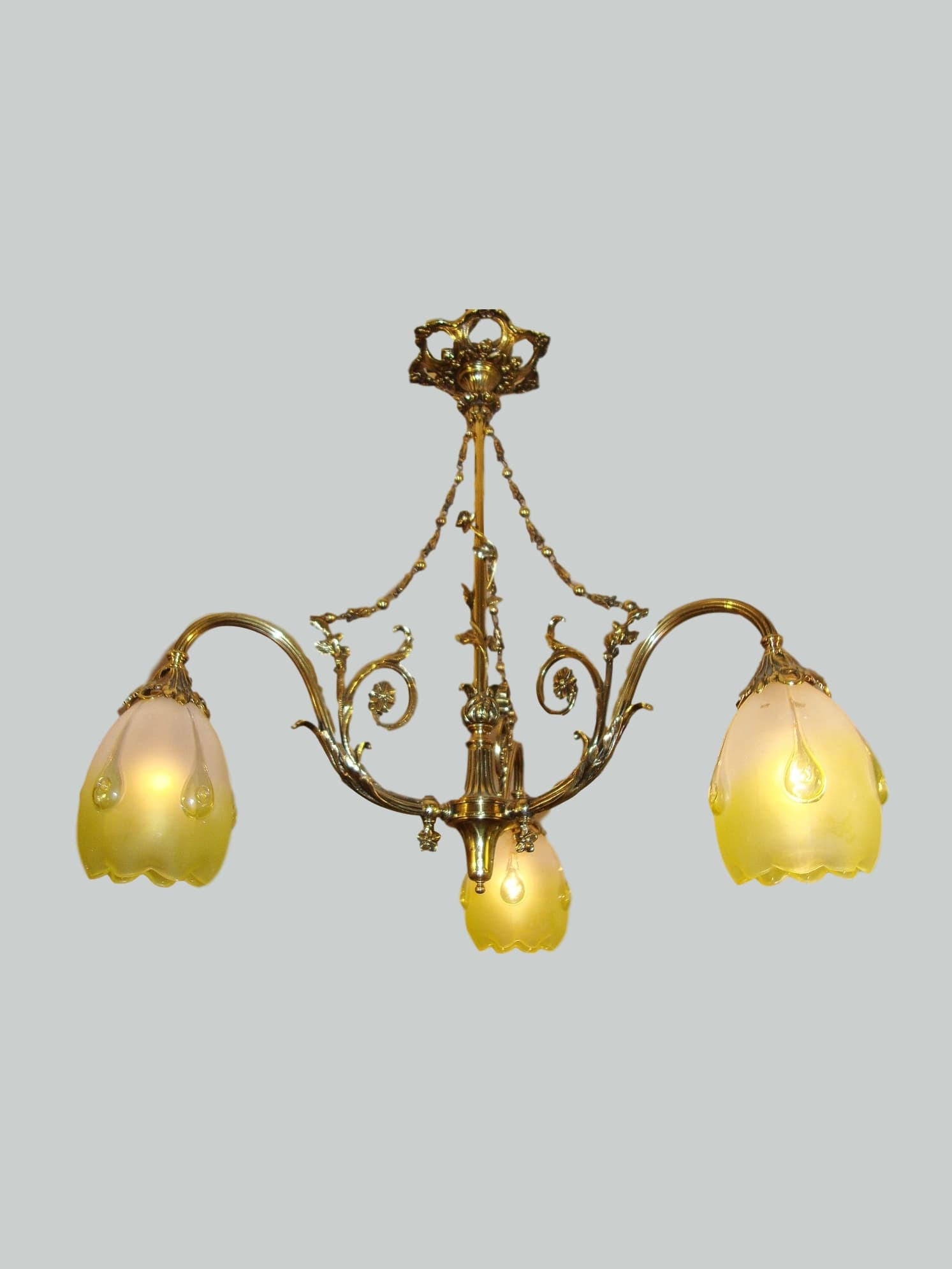 Fonderies de Bronze, Nanterre & Lyon | Neo-Classical Brass Gasolier | France Early c.1910 | SOLD