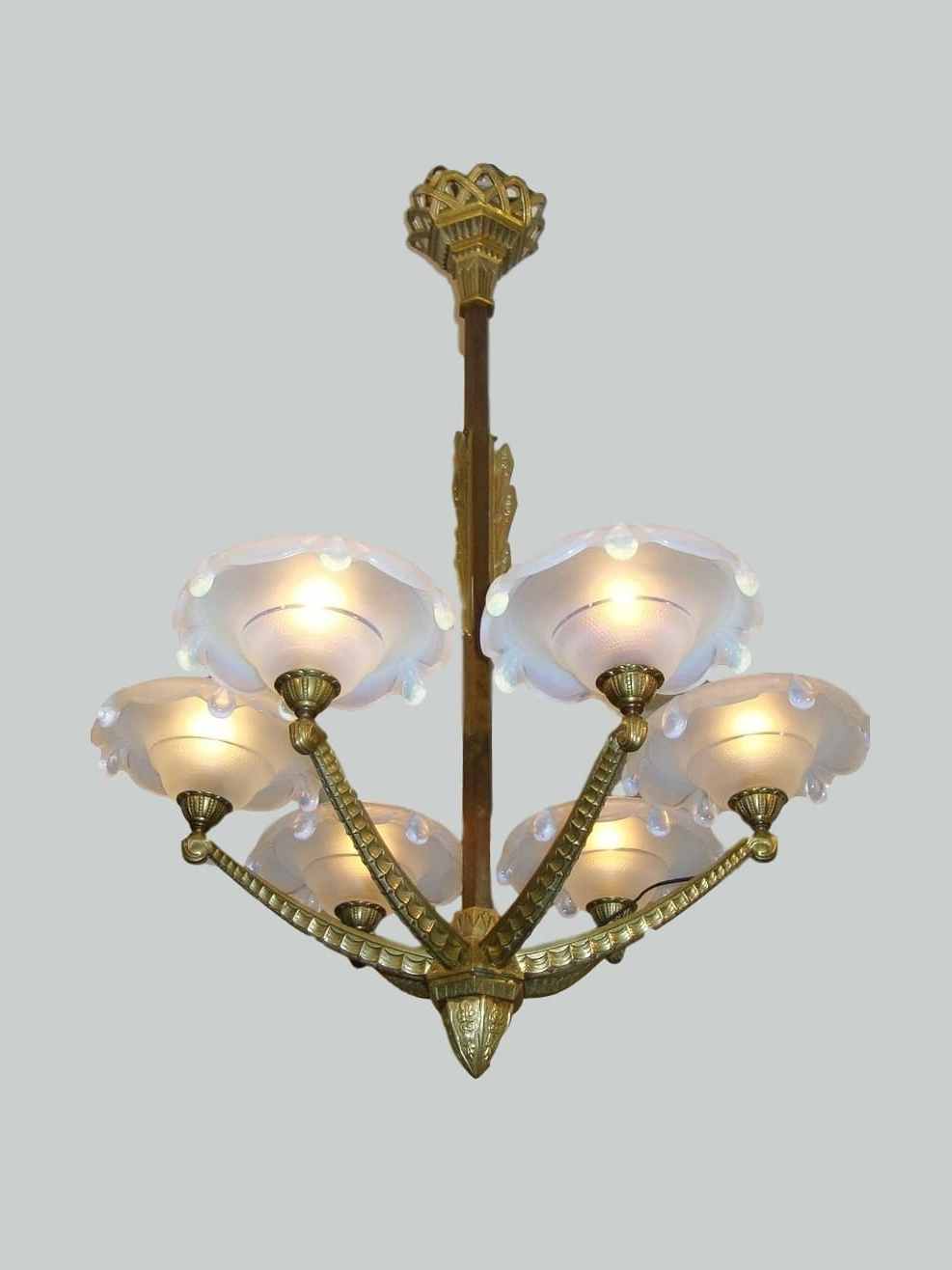 Pierre Gilles & Ezan | Bronze Art Deco Chandelier | France c.1930