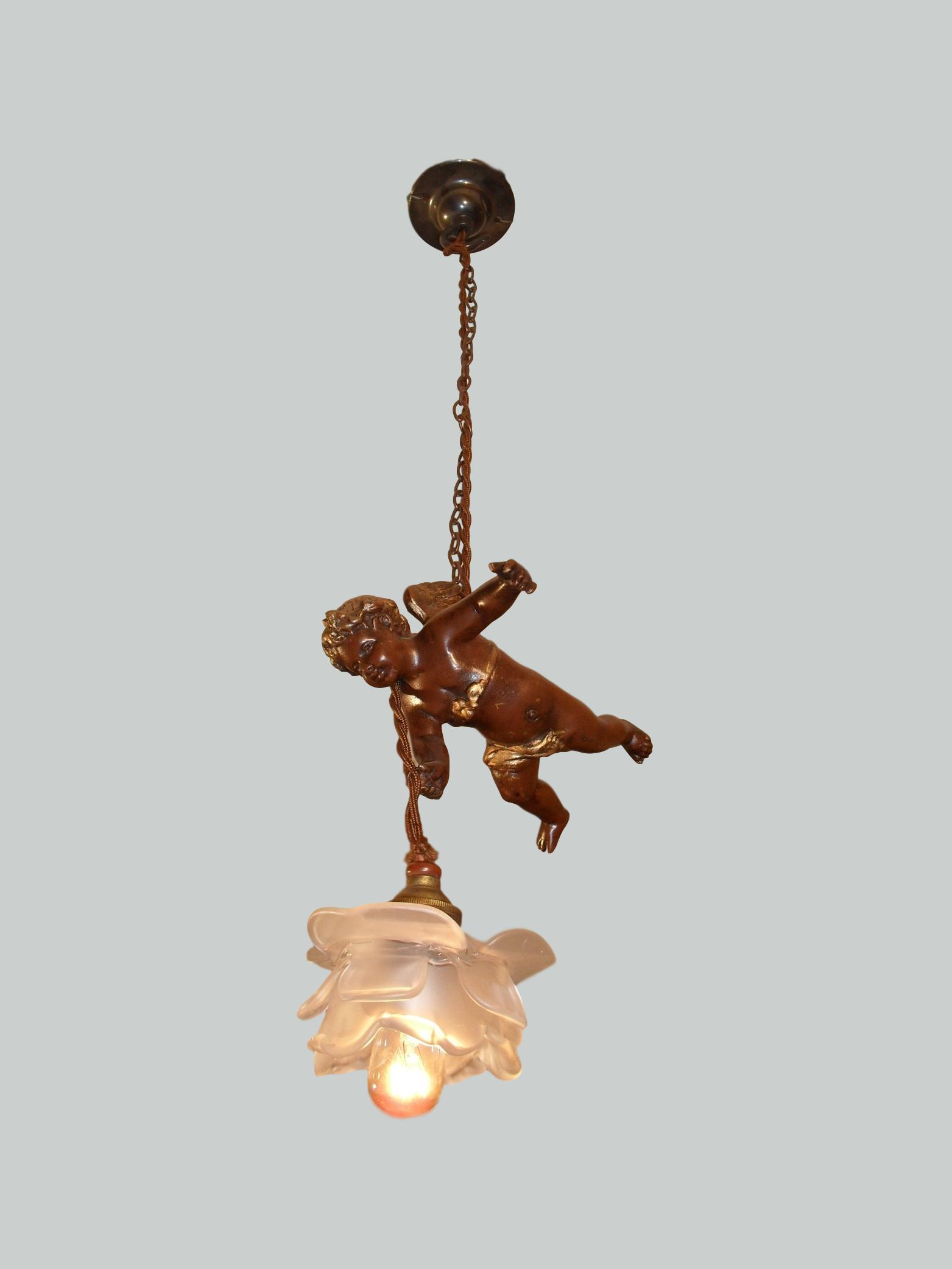 Unsigned | Small Bronzed-Spelter Cherub Pendant | France Early c.20th | SOLD
