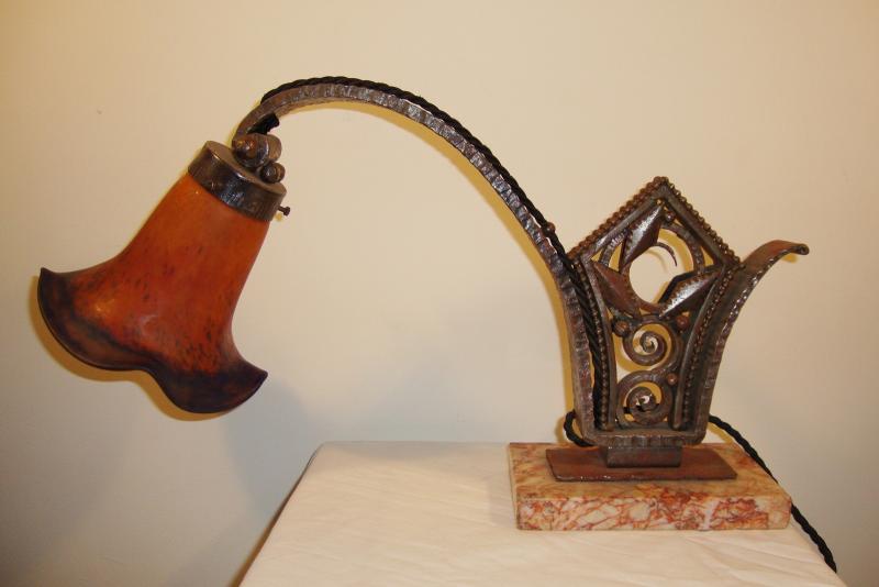 Marcel Vasseur & Muller Frères | Wrought Iron & Marble Base Piano Lamp - Image 2