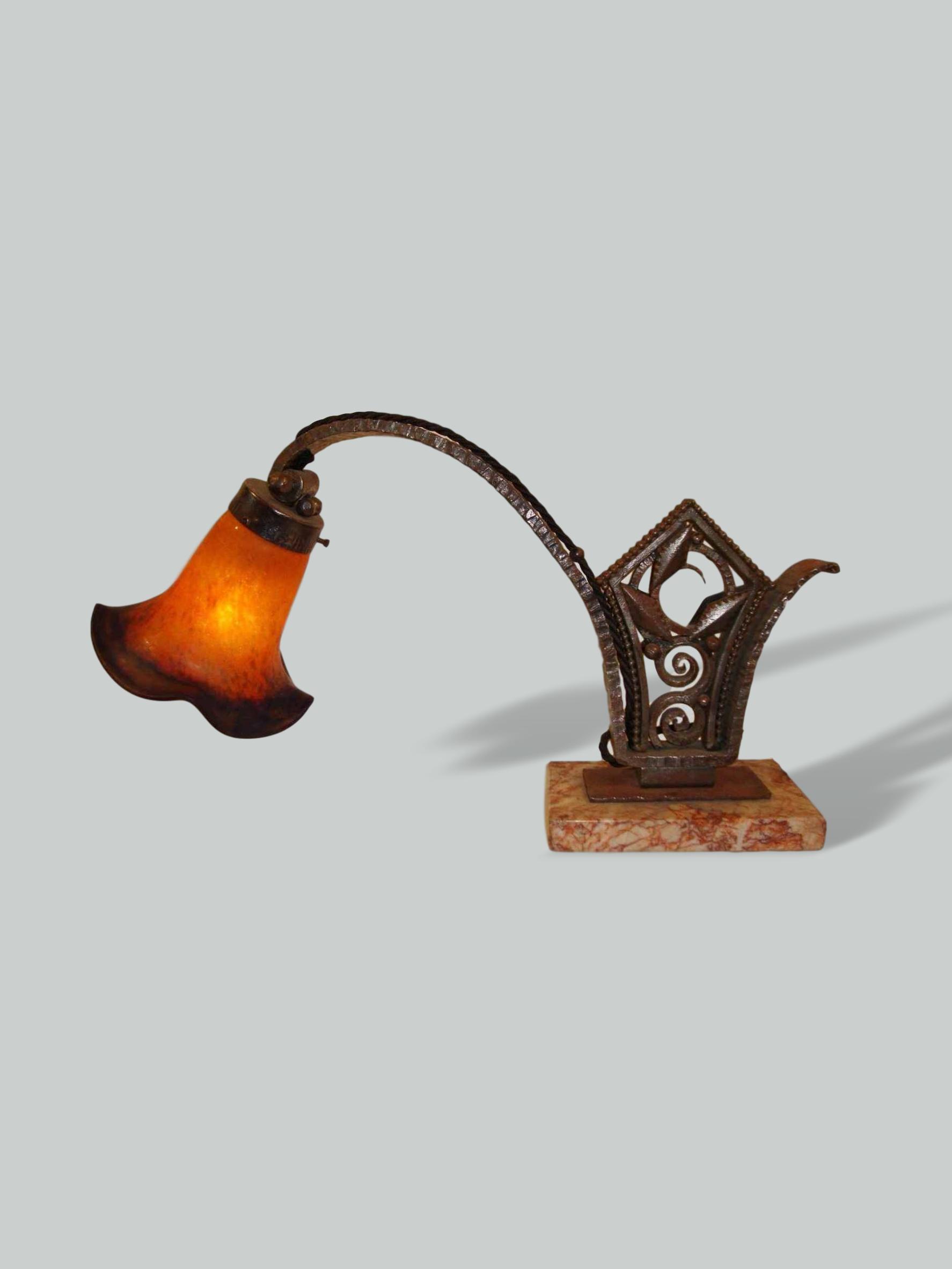 Marcel Vasseur & Muller Frères | Wrought Iron & Marble Base Piano Lamp