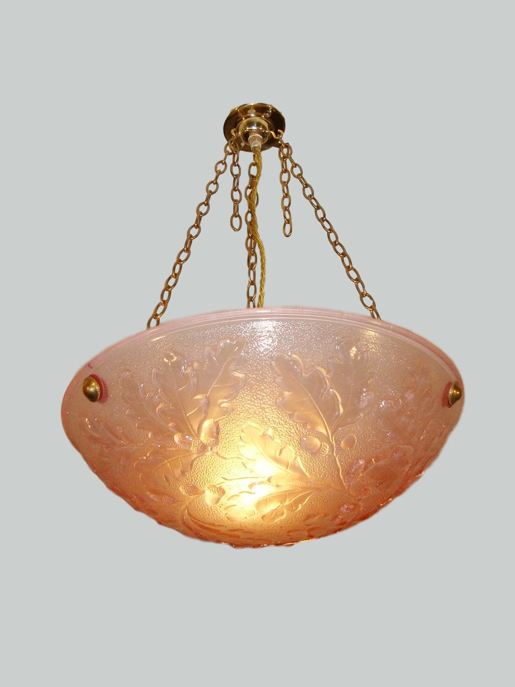 Unsigned | Pink-Glass Art Deco Plafonnier | France c.1935 | SOLD