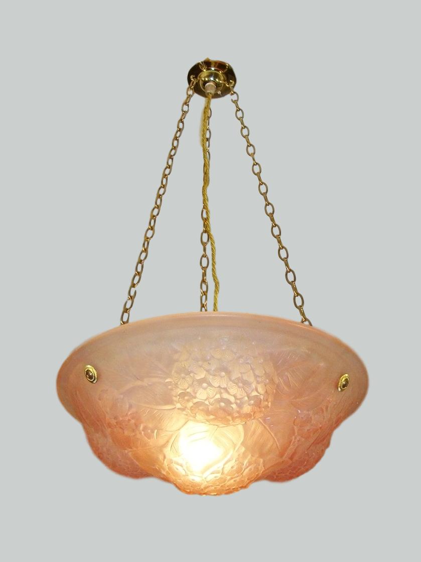 Unsigned | Pink Art Deco Plafonnier | Chrome Fitments | SOLD