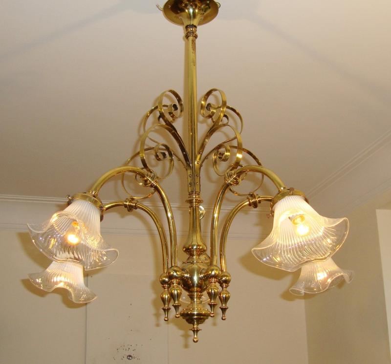 The General Electric Company (G.E.C) | Brass 5-Branch Chandelier | England c.1905 | SOLD - Image 3