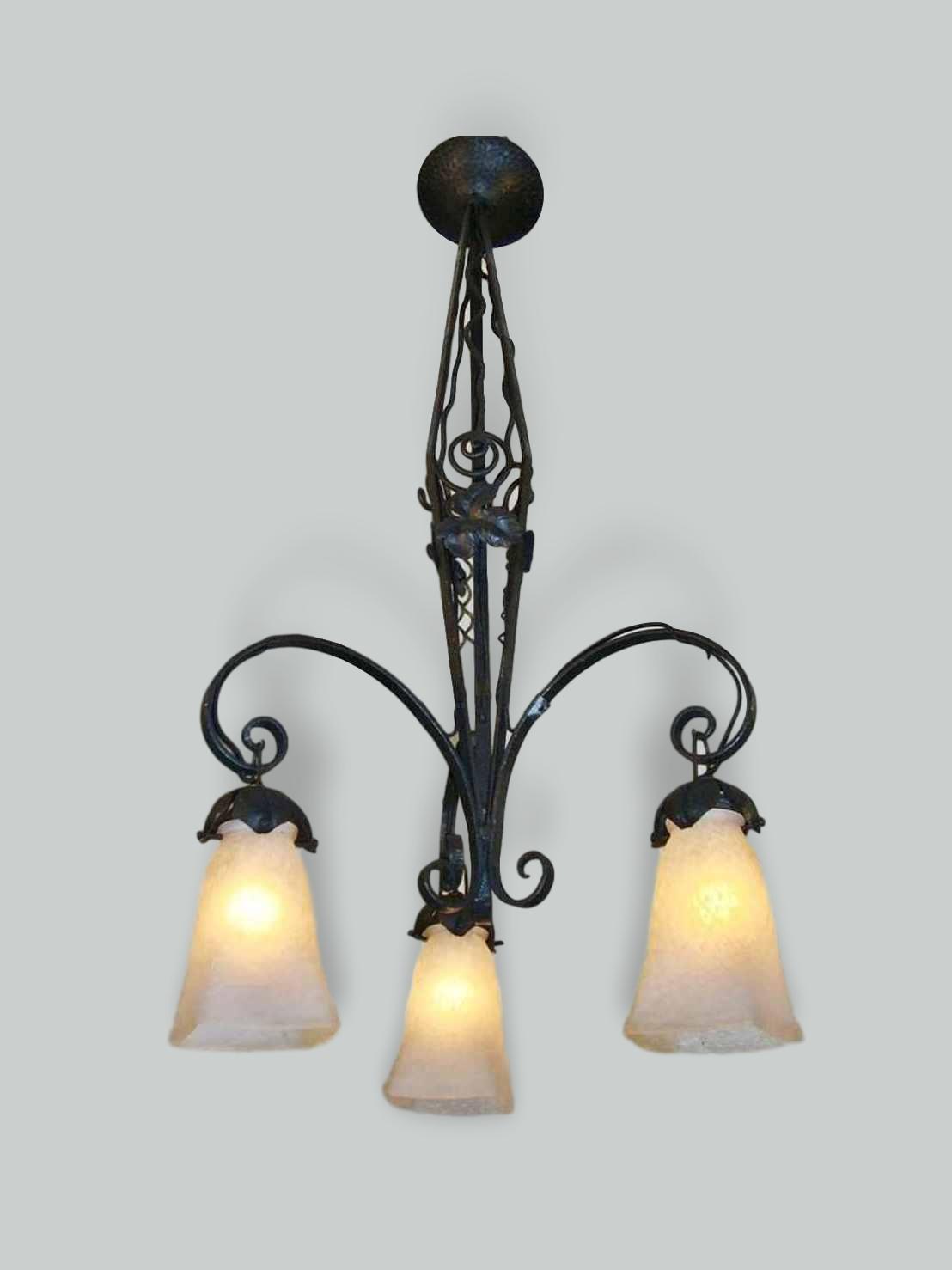 Muller Frères, Luneville | White Pate-de-verre Hanging Lamp | France c.1930 | SOLD
