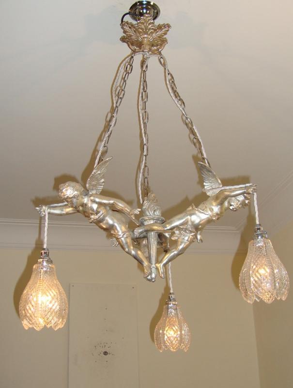 Unsigned | 3-Arm Cherub Hanging lamp, circa 1910-30 | SOLD - Image 3