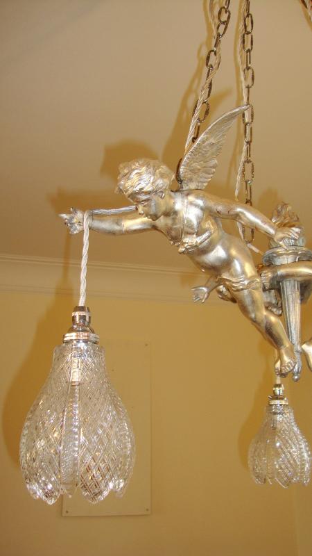 Unsigned | 3-Arm Cherub Hanging lamp, circa 1910-30 | SOLD - Image 6