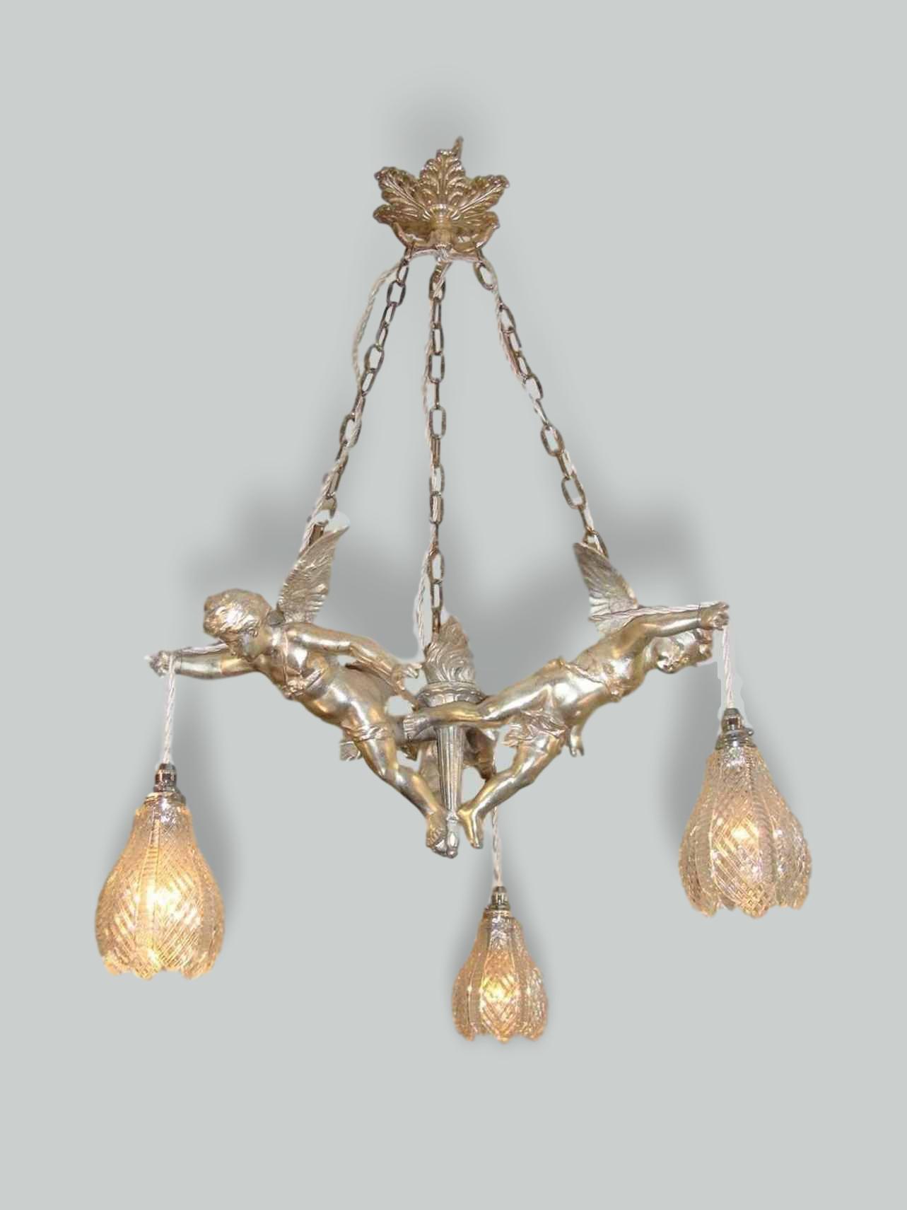 Unsigned | 3-Arm Cherub Hanging lamp, circa 1910-30 | SOLD