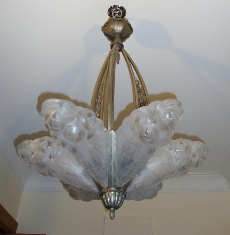 Verrerie D'art Degué | Nickelled-Bronze Art Deco Chandelier | France c.1925 - Image 2