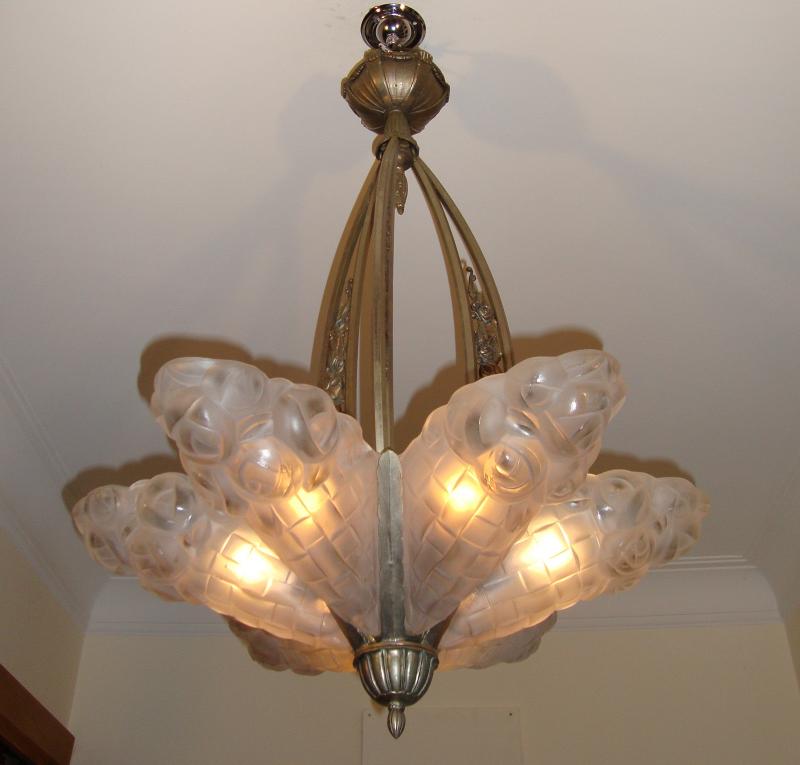 Verrerie D'art Degué | Nickelled-Bronze Art Deco Chandelier | France c.1925 - Image 3