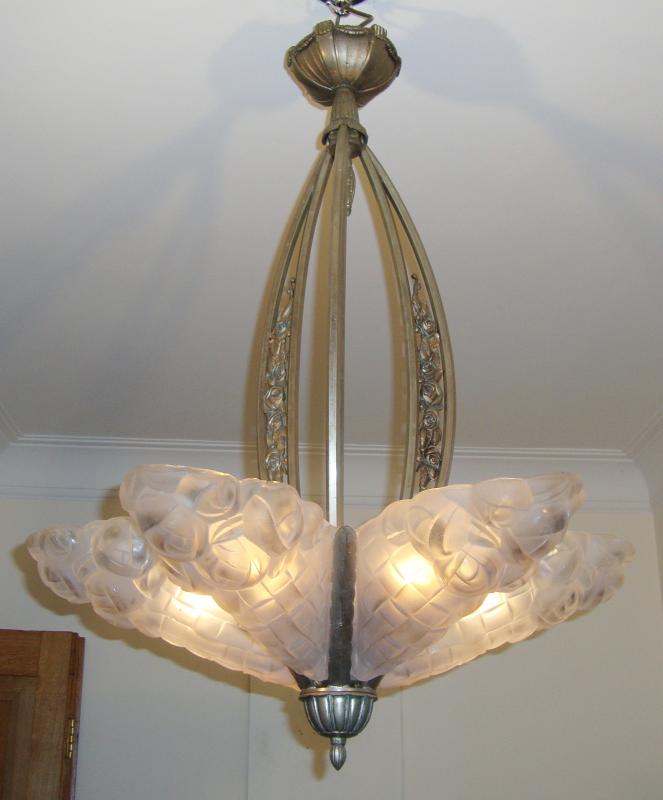 Verrerie D'art Degué | Nickelled-Bronze Art Deco Chandelier | France c.1925 - Image 5