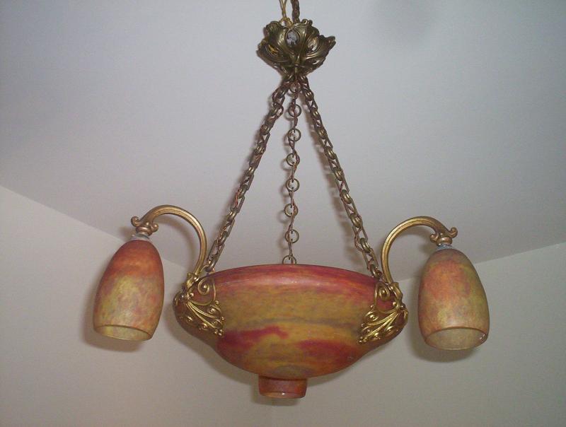 Louis Majorelle with Daum Frères, Nancy | Gilt-Bronze Pate-de-verre Chandelier | France c.1910-20 | SOLD - Image 3