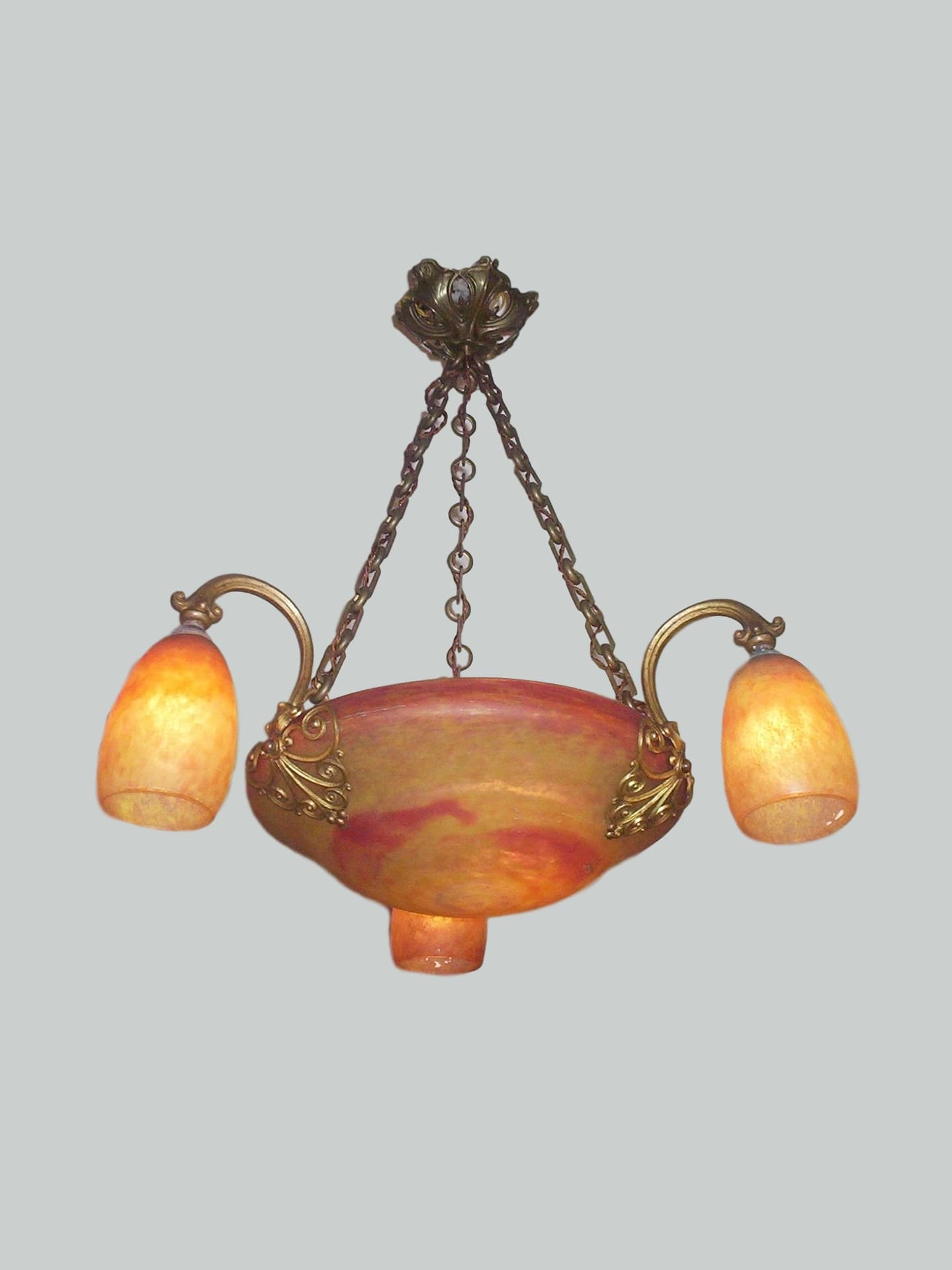 Louis Majorelle with Daum Frères, Nancy | Gilt-Bronze Pate-de-verre Chandelier | France c.1910-20 | SOLD