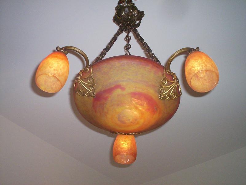 Louis Majorelle with Daum Frères, Nancy | Gilt-Bronze Pate-de-verre Chandelier | France c.1910-20 | SOLD - Image 4