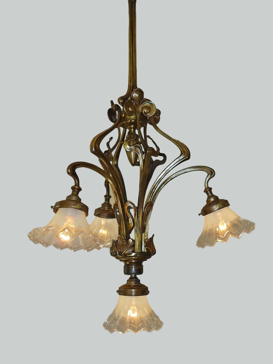 Style of Louis Majorelle | Bronze Art Nouveau Chandelier | France c.1900 | SOLD