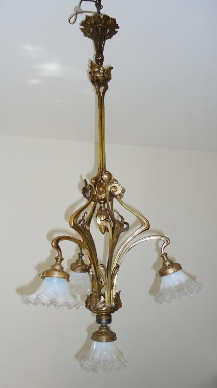 Style of Louis Majorelle | Bronze Art Nouveau Chandelier | France c.1900 | SOLD - Image 2