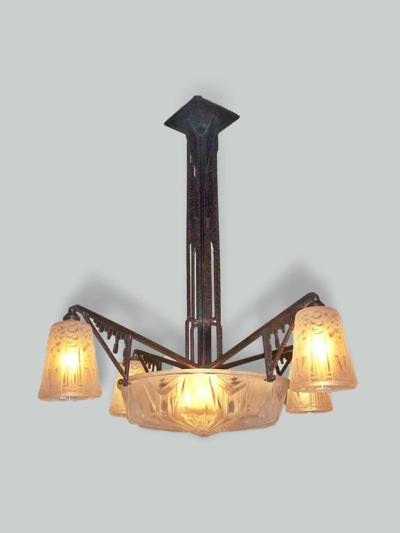 Muller Frères, Luneville | Wrought-Iron Chandelier | France c.1925
