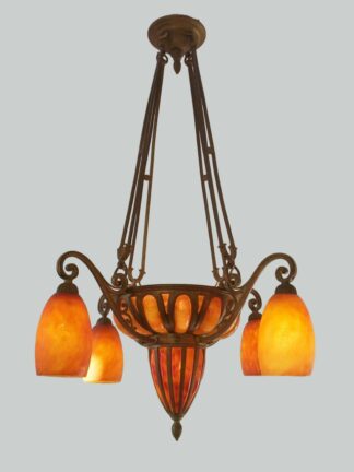 Louis Majorelle & Daum Frères | Bronze & Pate-de-verre Chandelier | France c.1920 | SOLD