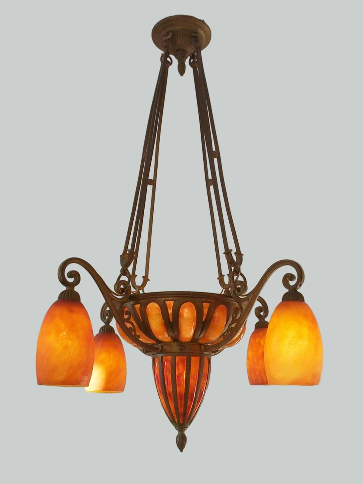 Louis Majorelle & Daum Frères | Bronze & Pate-de-verre Chandelier | France c.1920 | SOLD