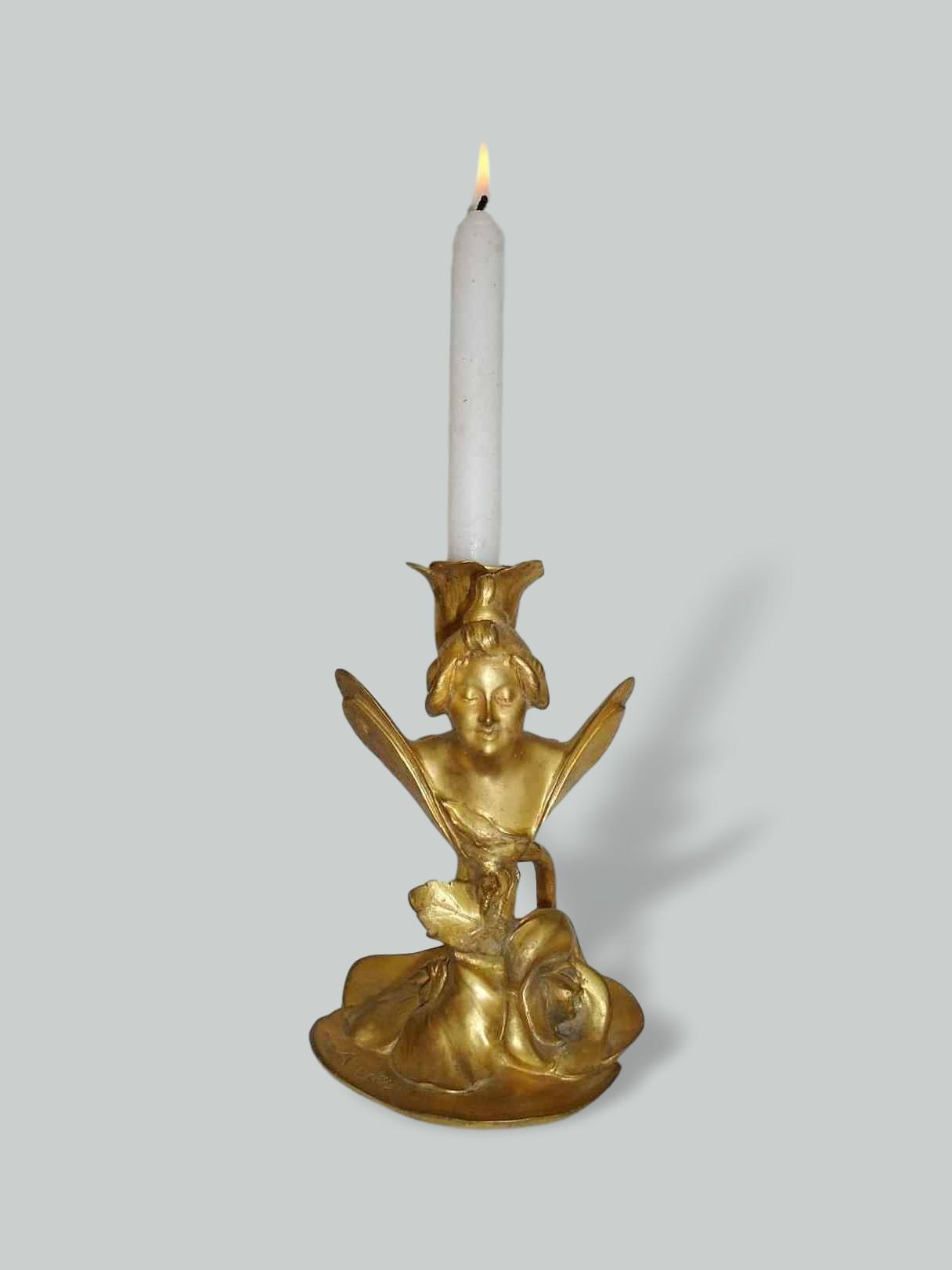 Joaquin Angles | Art Nouveau Gilt-Bronze Candlestick | France c.1900