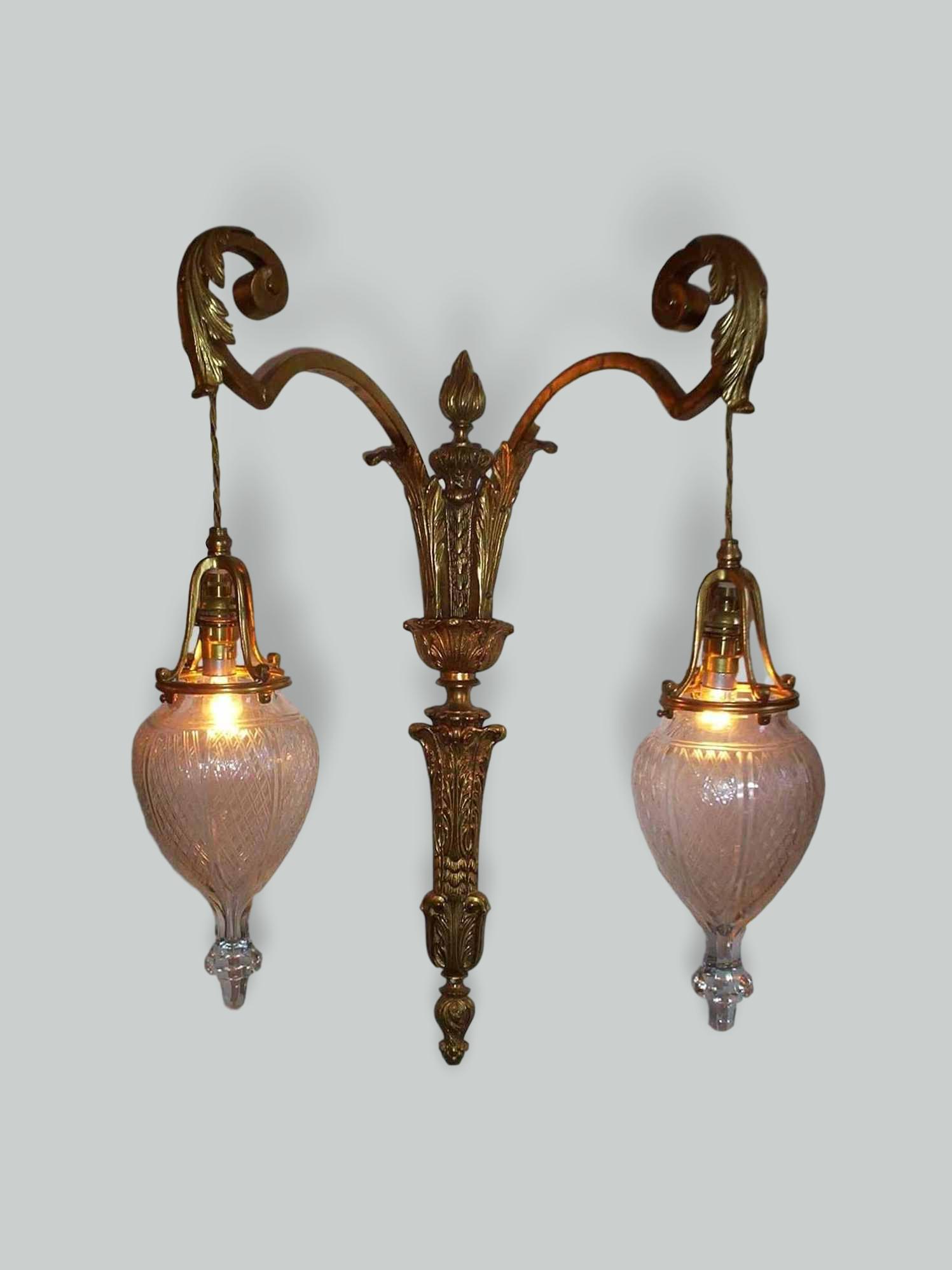 F & C Osler, Birmingham | 2 Monumental Neoclassical Twin-Arm Wall Lights | England c.1900